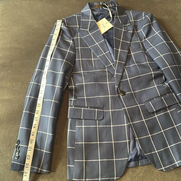 Men’s Blue Check Plaid 3 Piece Suit One Button Peak Lapel 30 Jacket 29 Pants NEW - Picture 7 of 16